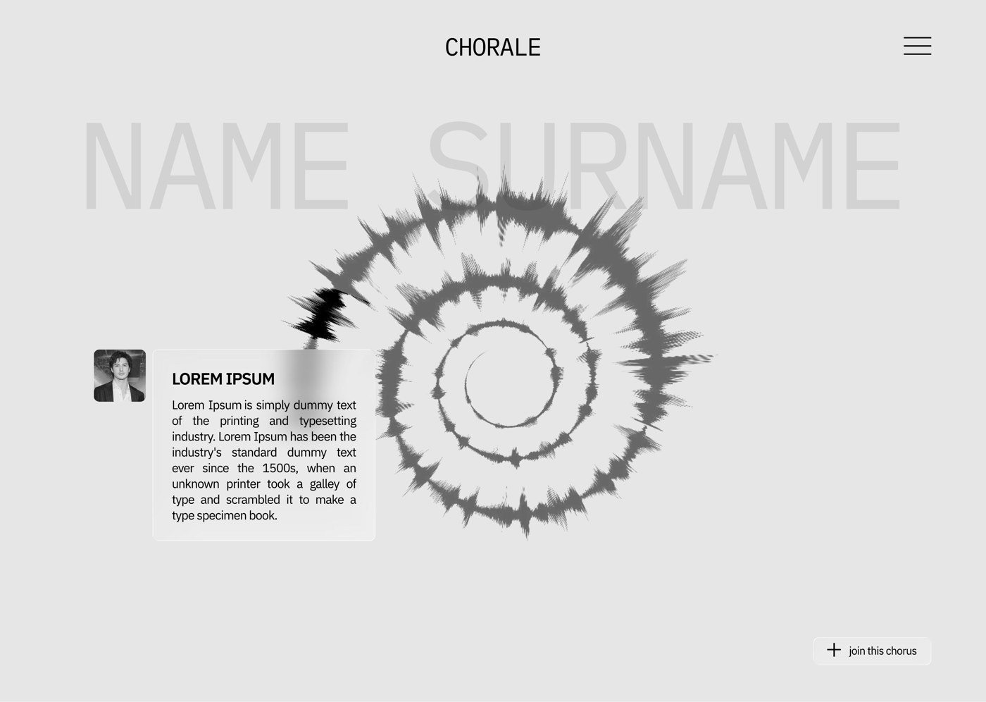 Wireframe of a generic memorial template with placeholder name and lorem ipsum content