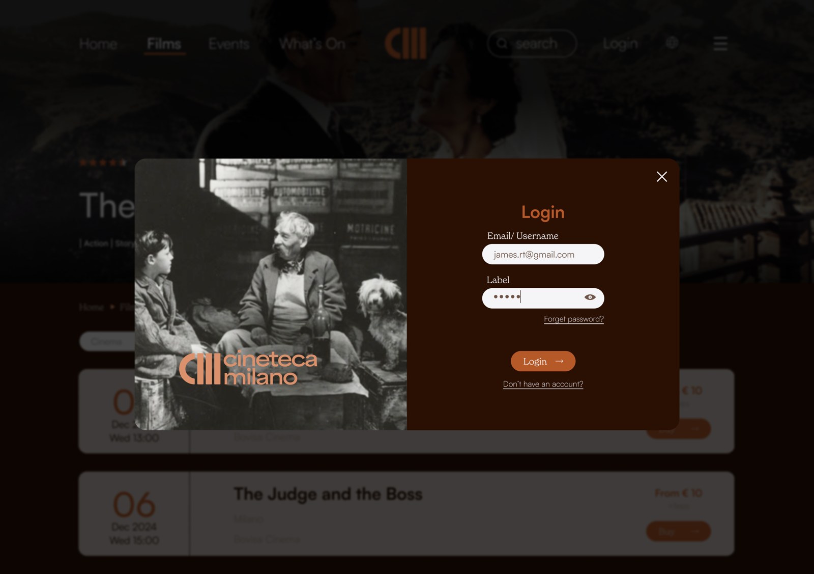 Redesigned login: a branded modal over the page you were on