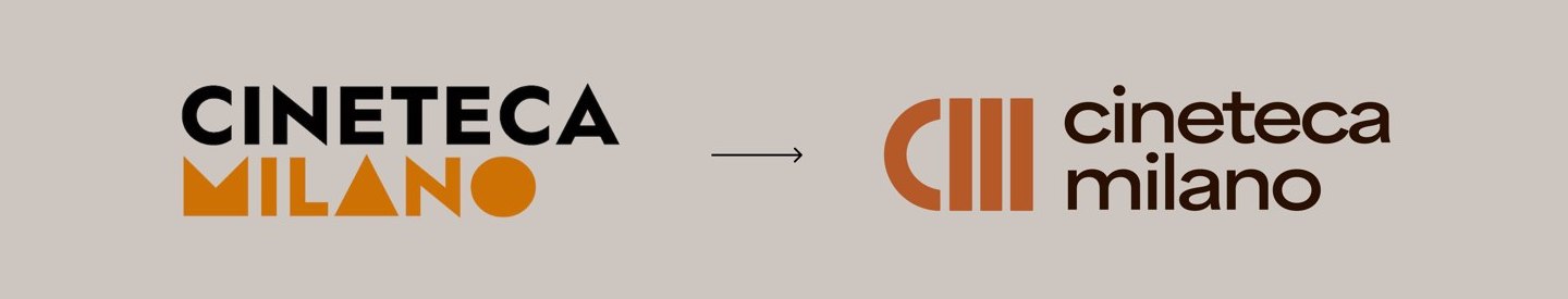 Cineteca Milano rebrand: the old uppercase wordmark evolving into the new lowercase archive mark