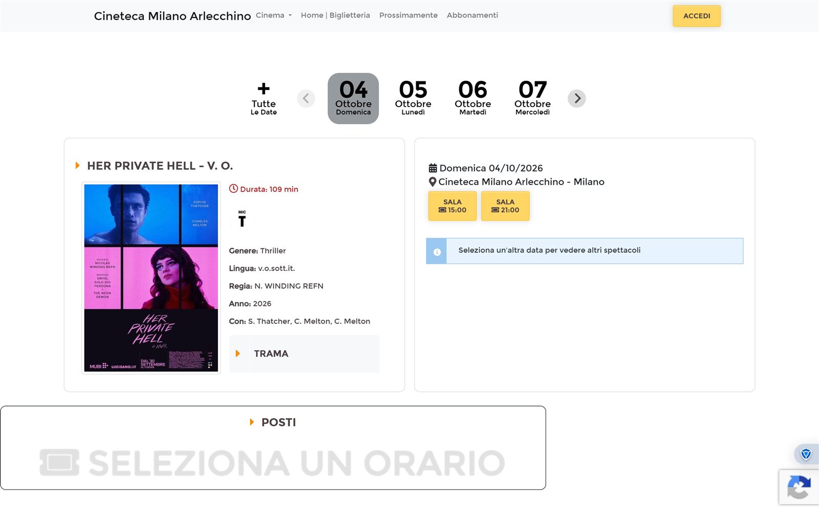 Current ticketing page on a separate 18tickets site with yellow buttons and a different header