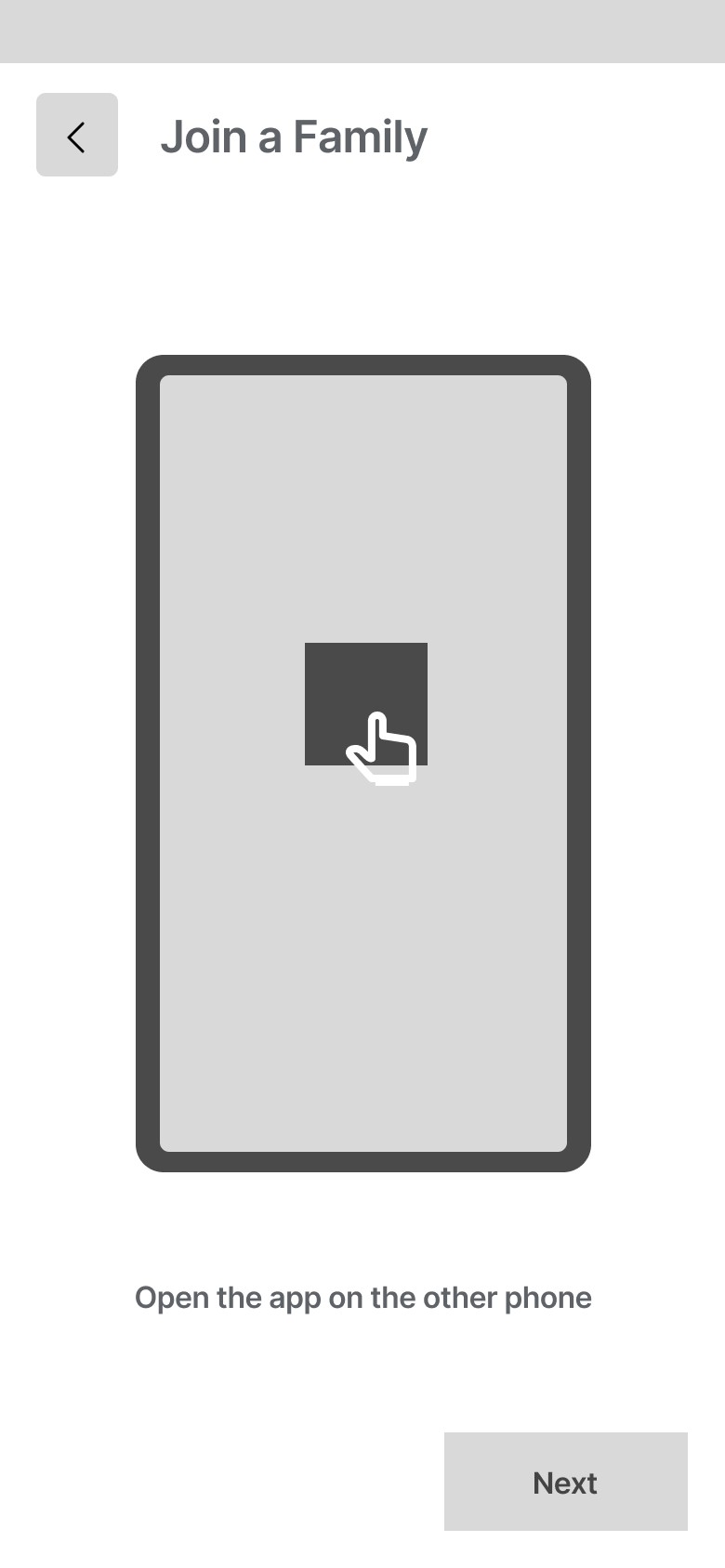 Join a family wireframe: open the app on the other phone